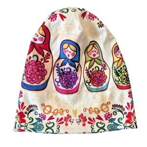 Knitted Beanie Skull Cap Russian Matroyshka Nesting Doll Print Flowers Polyester